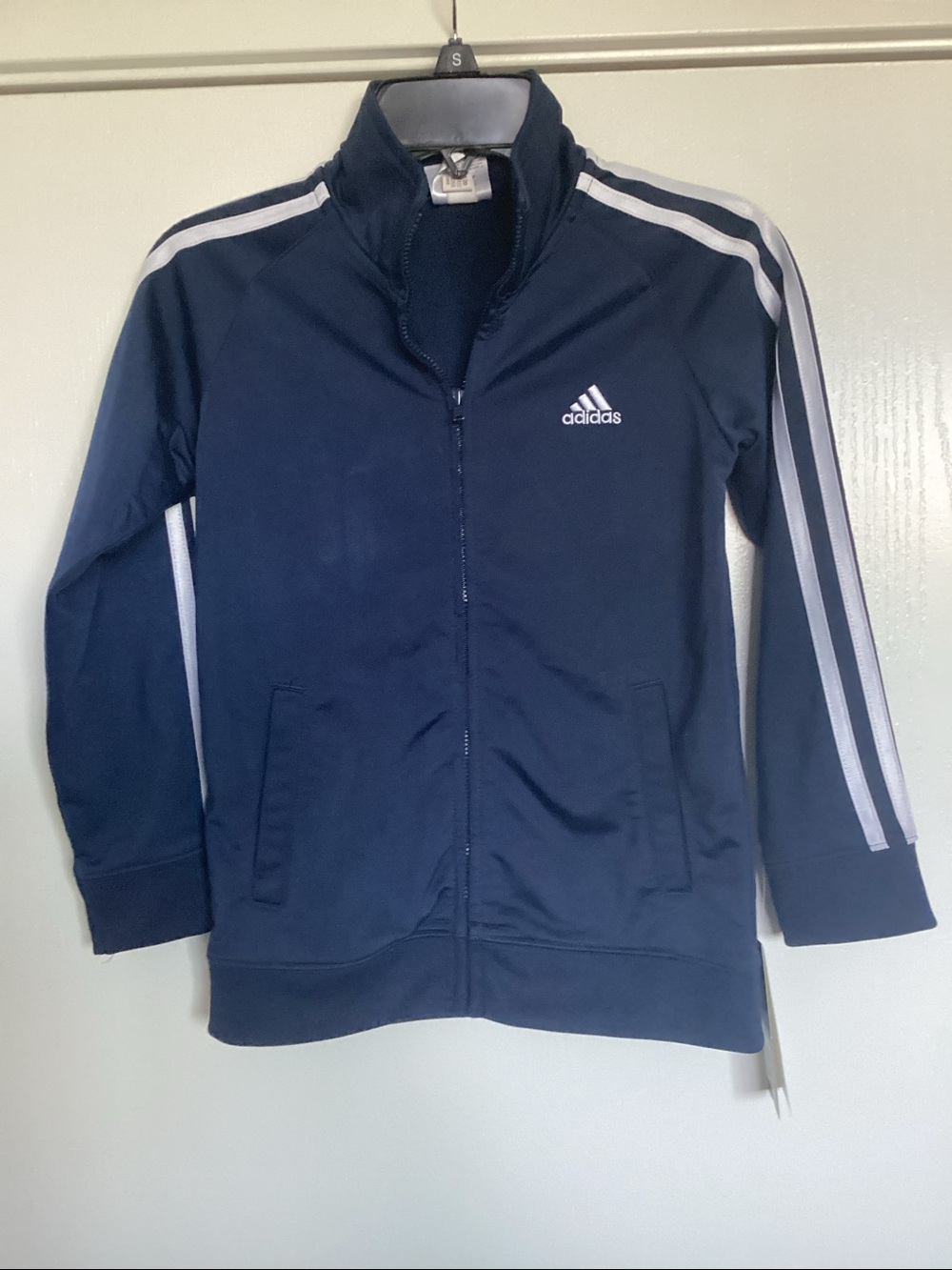 adidas Navy Blue Kids Track Jacket with White Stripes